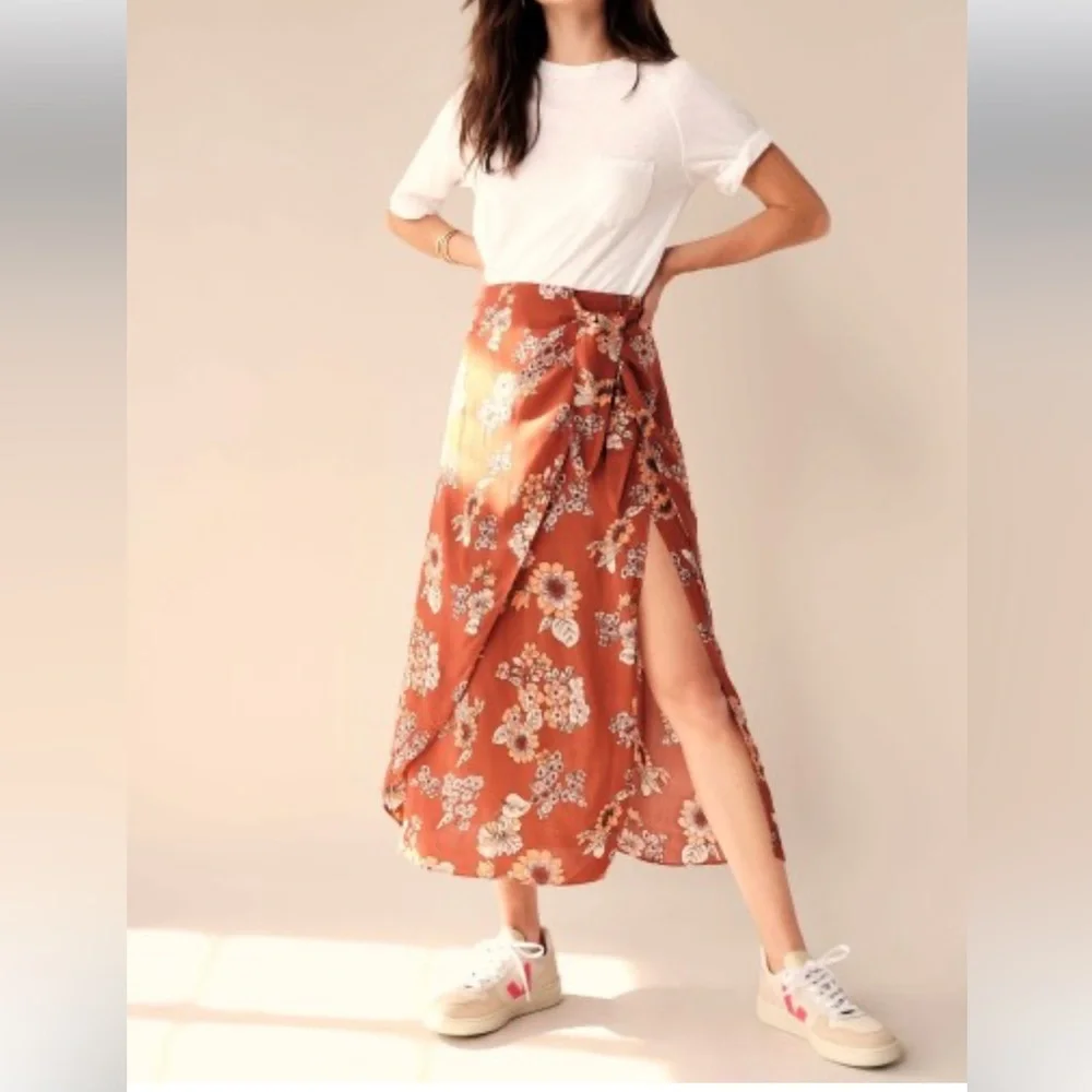 FREE PEOPLE Sunday Sarong Floral Midi Skirt - Picture 1 of 7